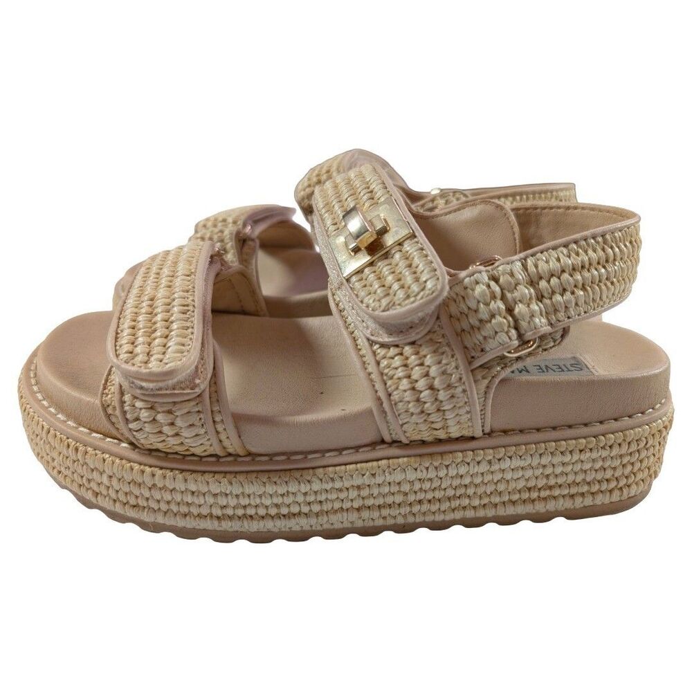 Steve Madden Bigmona Natural Raffia Platform Sandals Women's 7M 2" Flatform